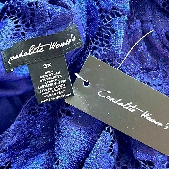 Candalite Dress Plus Size 3XL Blue Glitter Lace Formal Evening Party Prom Dress - Picture 2 of 13